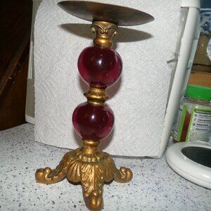 vintage metal & glass pillar candle holder.